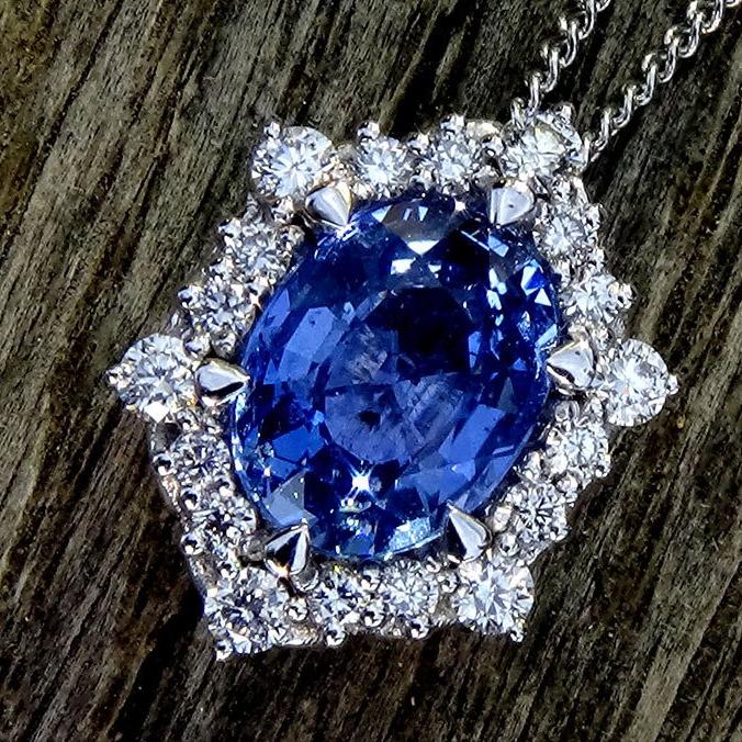 Oval Sapphire and accent natural diamonds Necklace - Shilat