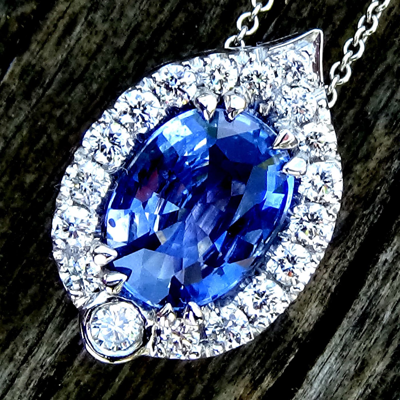 Blue Sapphire and accent natural diamonds Necklace - Shilat