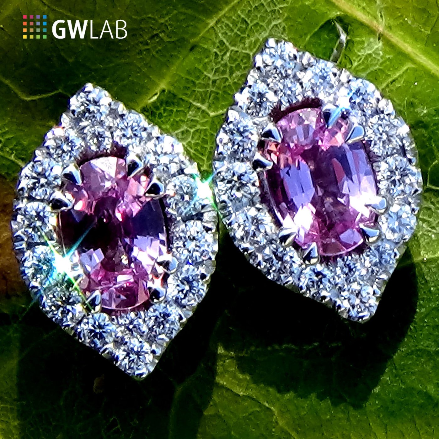 pink sapphire and diamonds stud earrings - Shlat