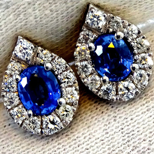 sapphire and accent diamonds stud earrings - Shilat