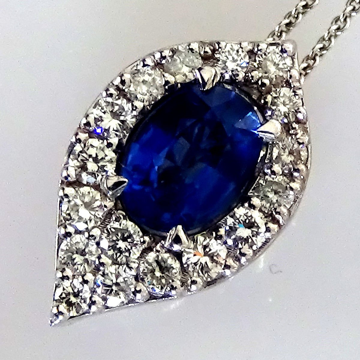 natural blue oval cut sapphire and diamond 14kt gold pendant - Shilat