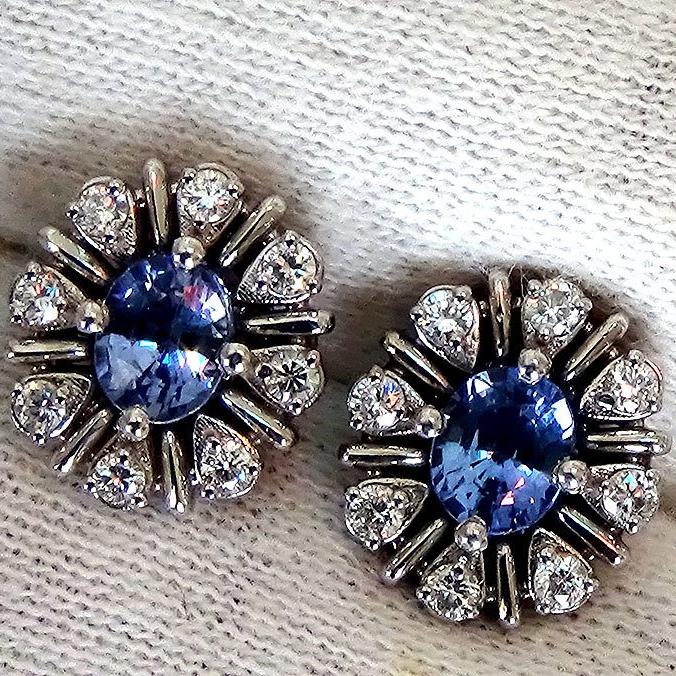 Blue sapphire diamonds gold earrings - Shilat