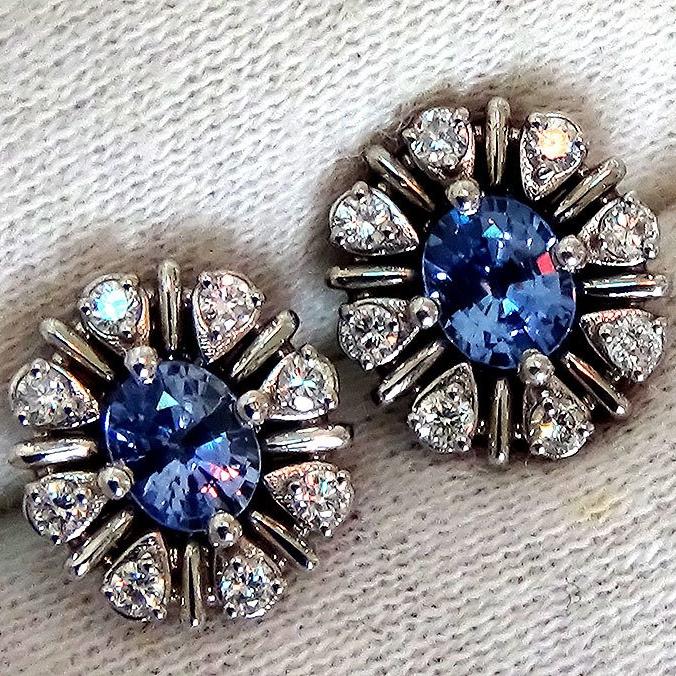 sapphire diamonds gold earrings - Shilat