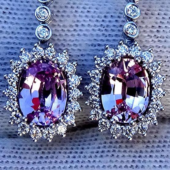 natural pink sapphire and diamond earrings 18k - Shilat