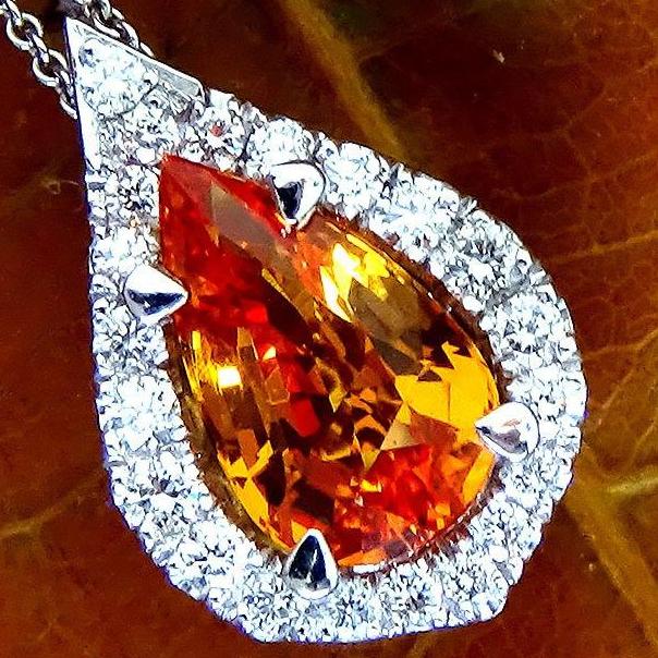 orange pear cut sapphire and diamond pendant - Shiat