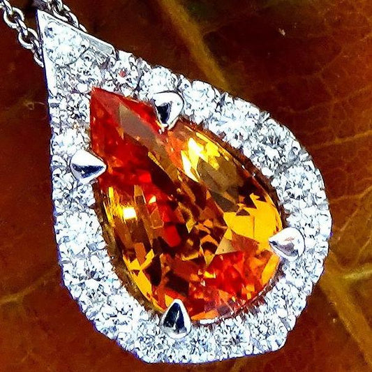 Orange Sapphire Pendant And Accent Diamonds - Shilat 