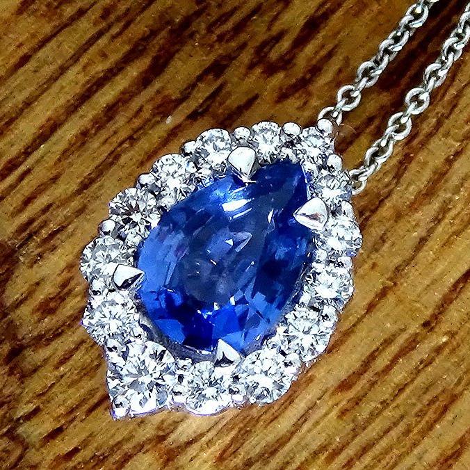 blue pear cut sapphire diamond pendant - Shilat