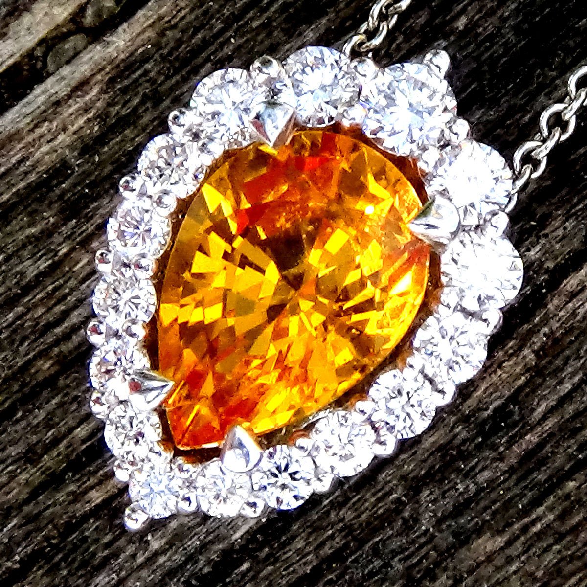 Orange Sapphire and accent natural diamonds Necklace - Shilat