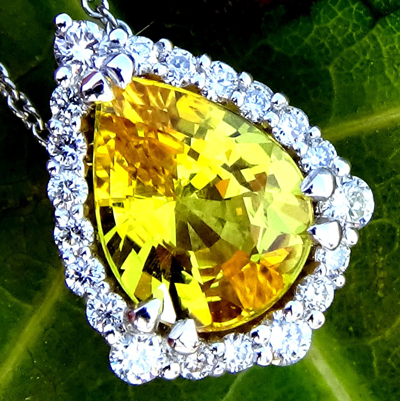 Yellow Sapphire and accent natural diamonds Necklace - Shilat