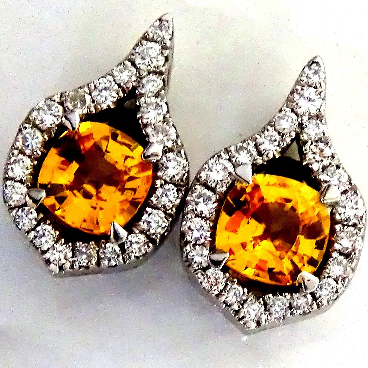 Orange sapphire and accent diamonds stud earrings - Shilat