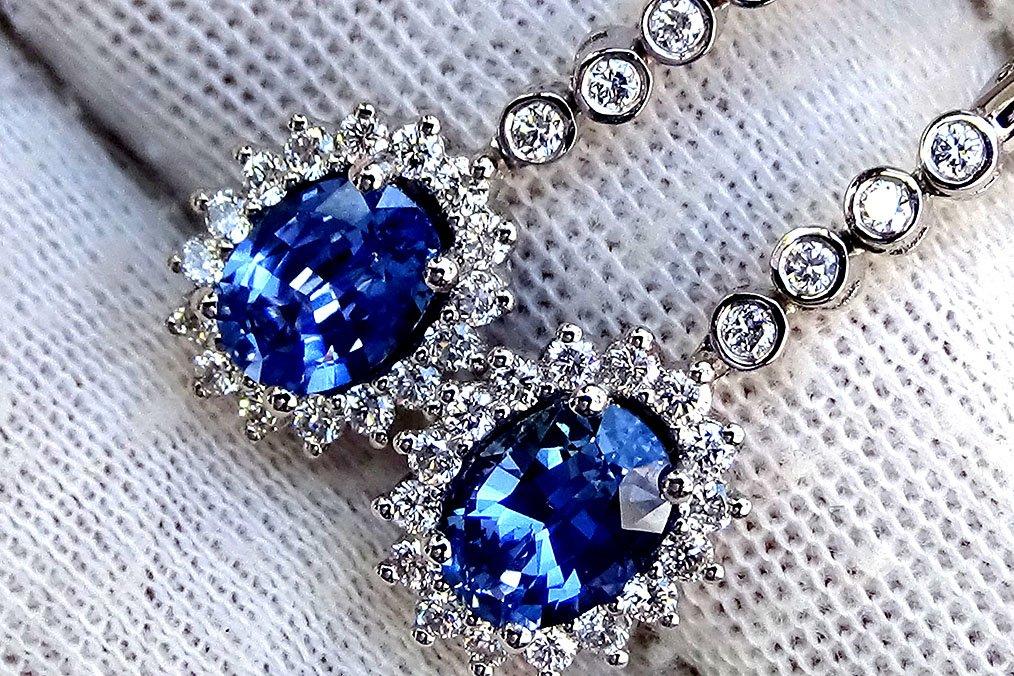 blue sapphire diamond earrings 18k - Shilat