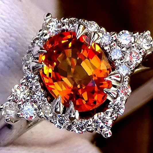 orange sapphire and diamonds fine ring - Shilat