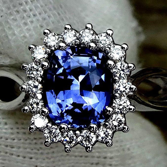 natural blue sapphire diamond 18kt gold ring - Shilat