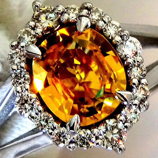 orange sapphire and accent diamonds ring - Shilat