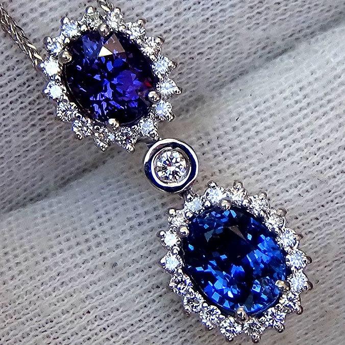 blue purple sapphire's diamond Necklace - Shilat