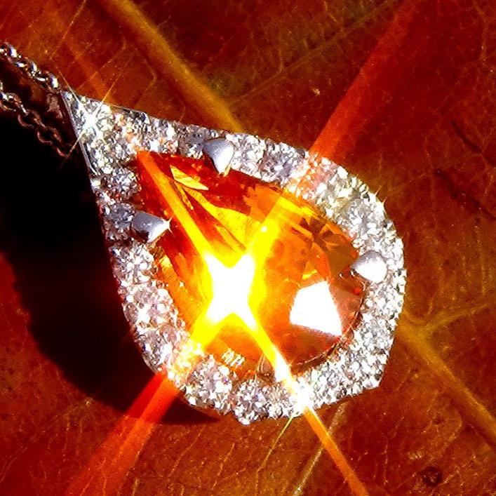 Orange Sapphire Pendant And Accent Diamonds - Shilat 