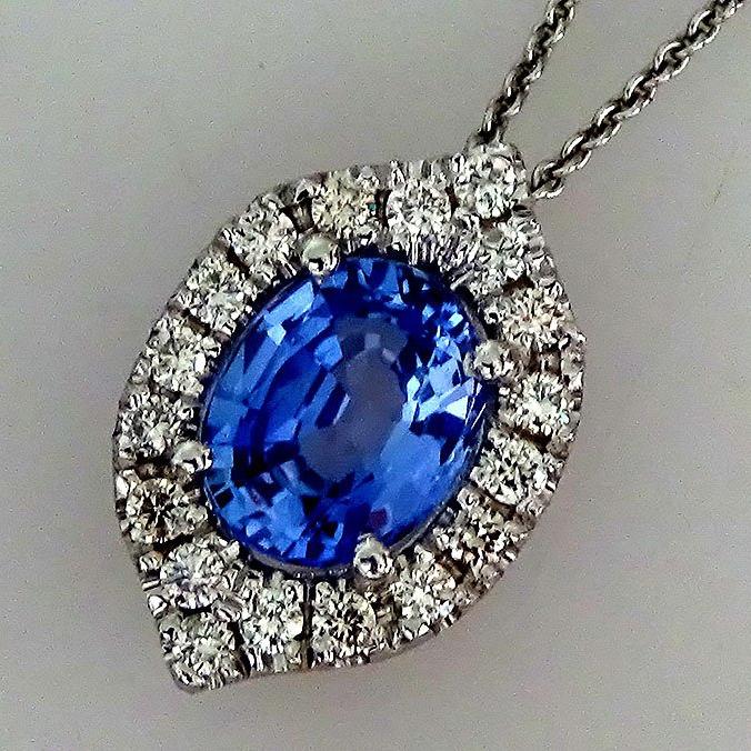 oval cut sapphire diamond 14kt gold pendant - Shilat