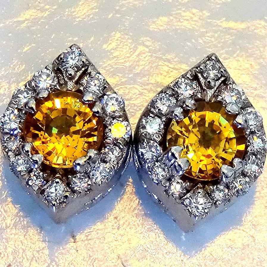 Orange sapphire and diamonds stud earrings - Shilat