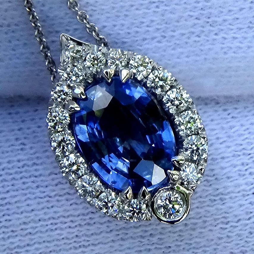 Blue Sapphire and natural diamonds Necklace - Shilat