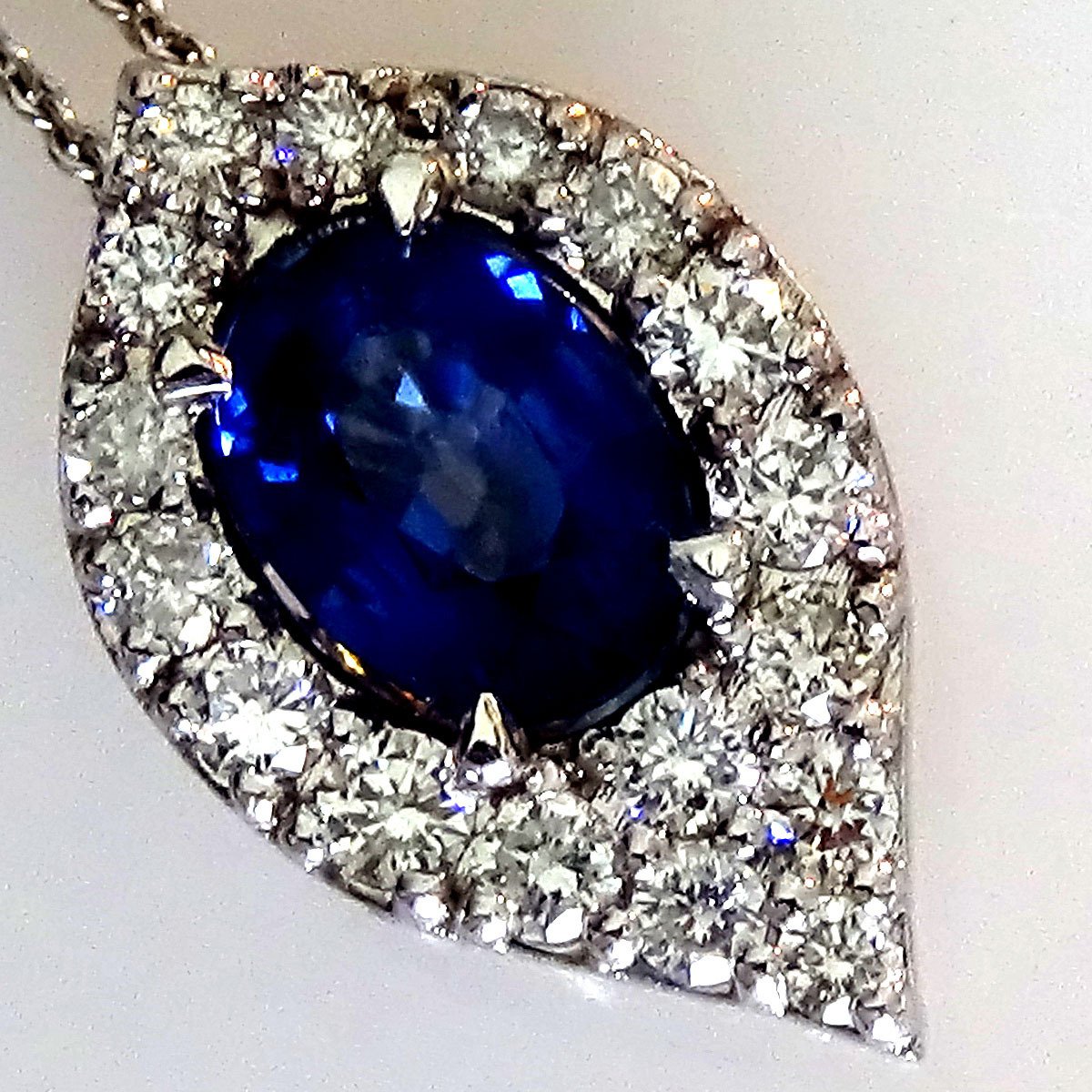 natural blue oval cut sapphire and diamond 14kt pendant - Shilat