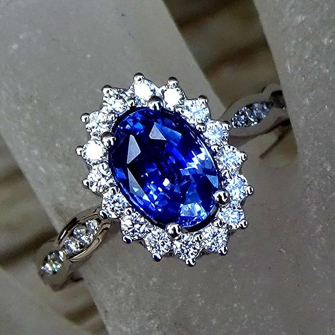  blue sapphire diamond 18kt gold ring - Shilat