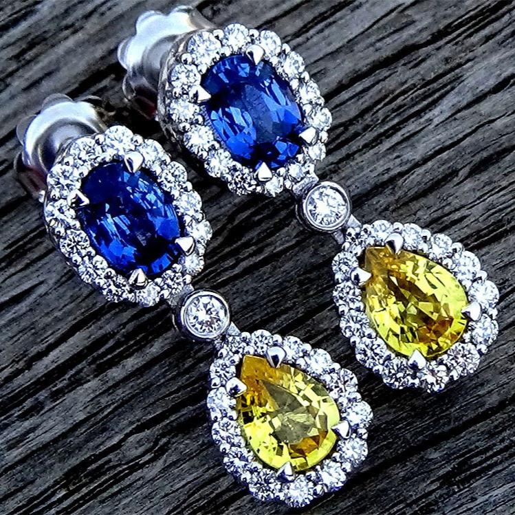 blue yellow sapphire diamonds earrings - Shilat