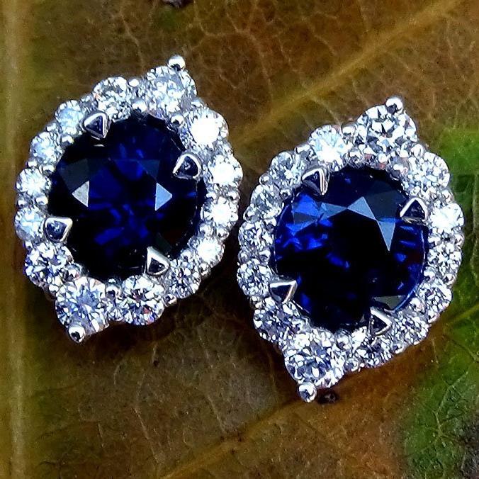 blue sapphire and diamonds stud - Shilat