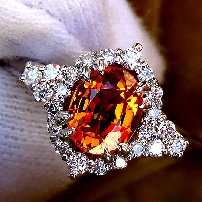 orange sapphire and diamonds ring - Shilat