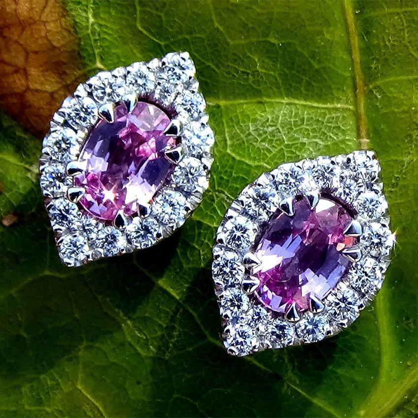 pink sapphire diamonds stud earrings - Shlat