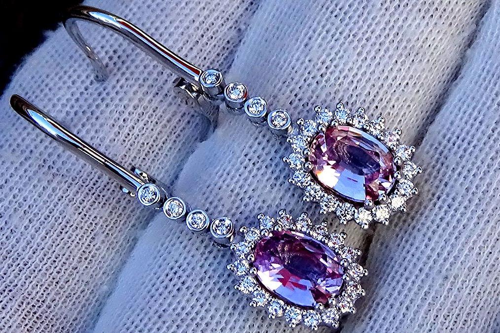 pink sapphire and diamond earrings 18k - Shilat