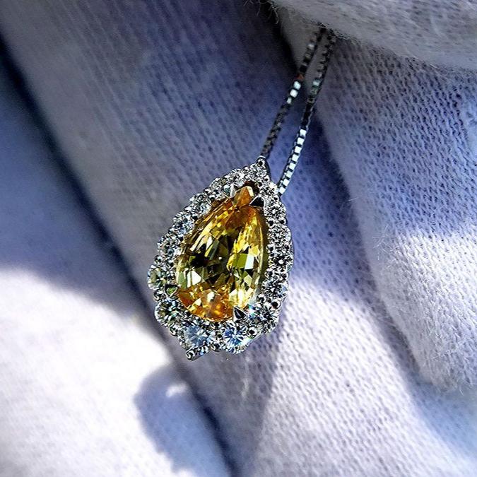 Yellow Sapphire Pendant And Accent Diamonds - Shilat 