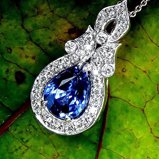 Pear Sapphire and accent diamonds Necklace - Shilat