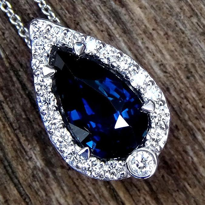 Pear Sapphire and natural diamonds Necklace - Shilat