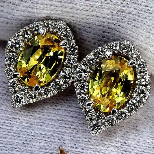 Ceylon yellow sapphire and diamonds stud earrings - Shilat