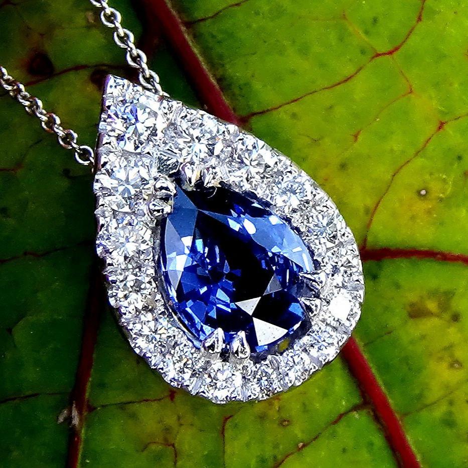 Pear Sapphire and accent diamonds Necklace - Shilat