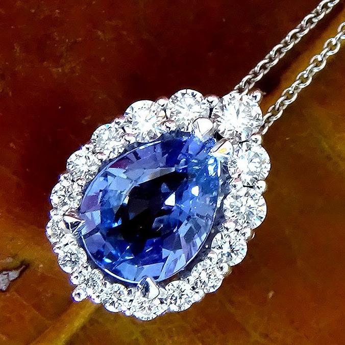 blue pear cut sapphire diamond pendant - Shilat