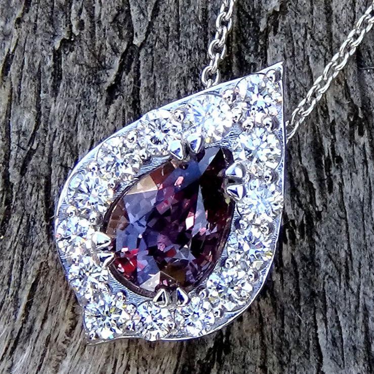 Purple Pink Sapphire and accent diamonds Necklace - Shilat