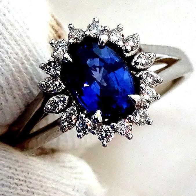 blue sapphire and diamond 14kt ring - Shilat