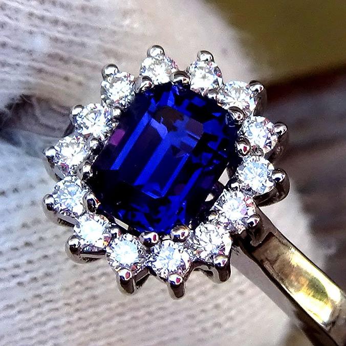 natural blue sapphire diamond 18kt ring - Shilat