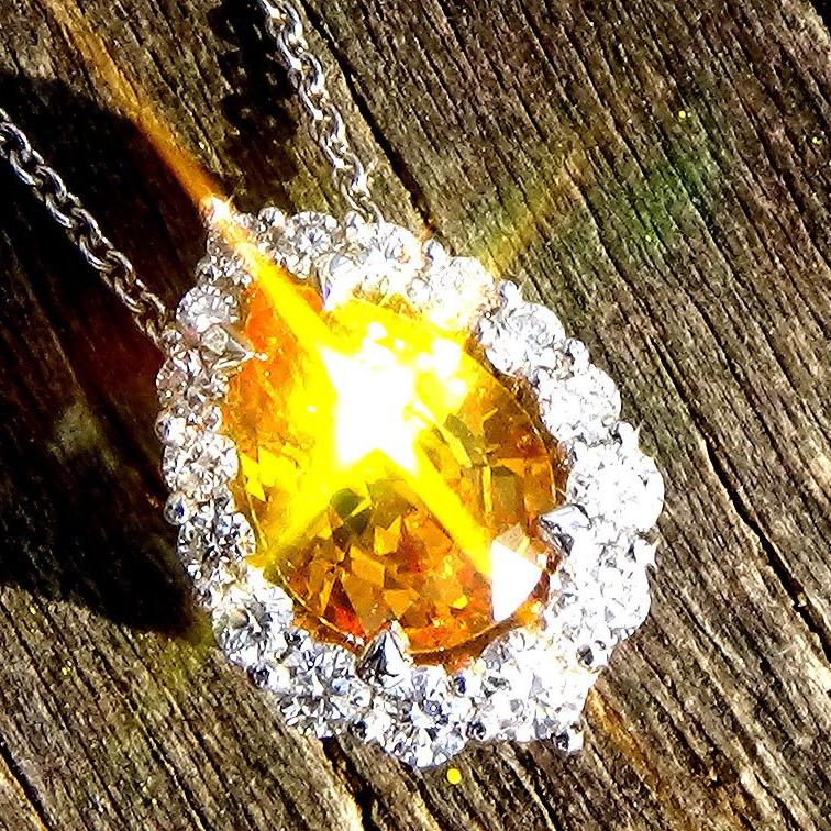 Orange Sapphire and accent diamonds Necklace - Shilat