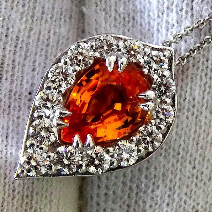 orange pear cut sapphire diamond pendant - Shilat