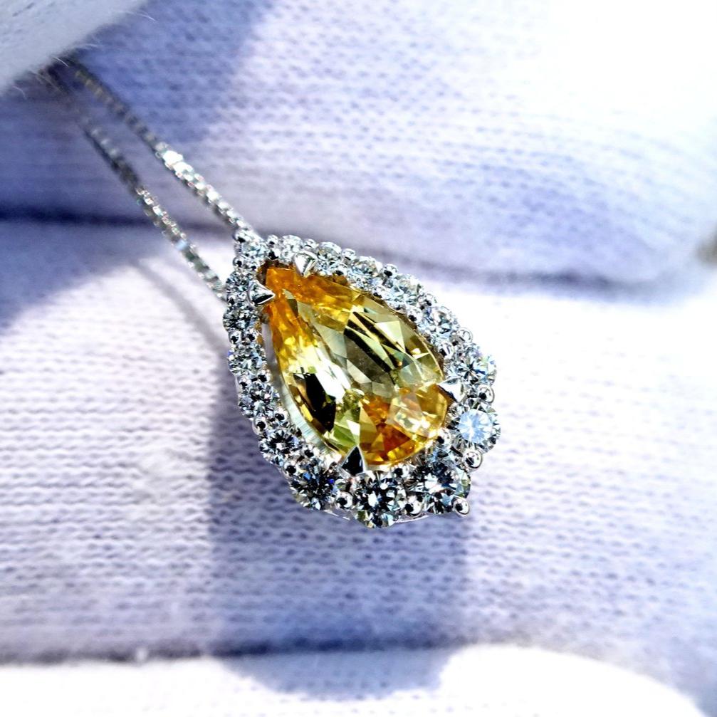 Yellow Pear Sapphire diamonds Necklace - Shilat