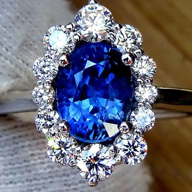 blue sapphire diamond 18k gold ring - Shilat