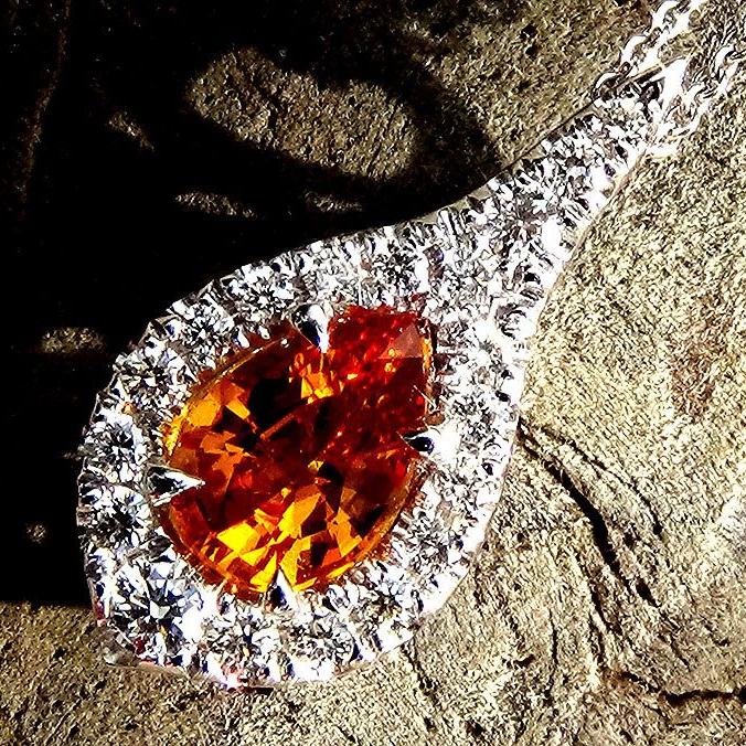 Orange Pear Sapphire diamonds Necklace - Shilat