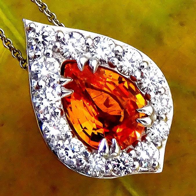 orange sapphire diamond pendant - Shilat