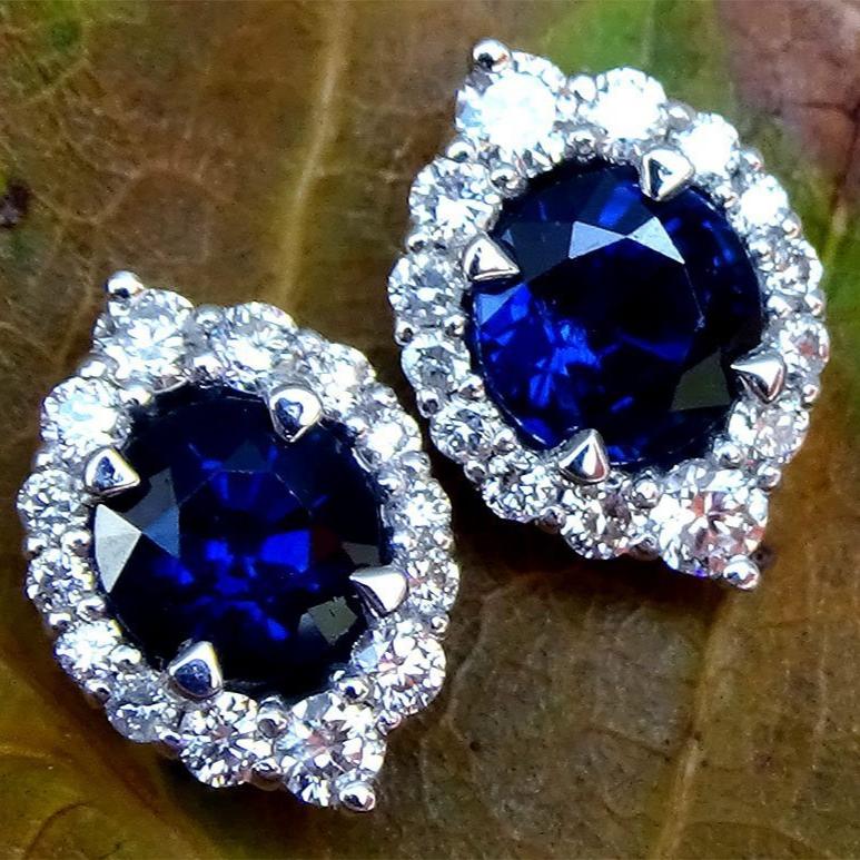 blue sapphire diamonds stud - Shilat