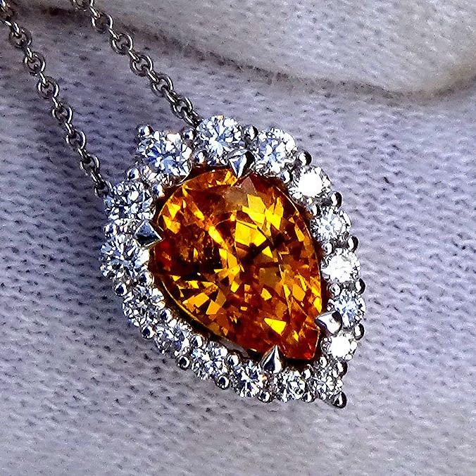 Orange Sapphire and diamonds Necklace - Shilat