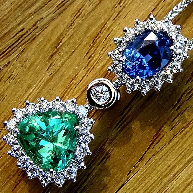 Sapphire & Green Emerald diamond Necklace - Shilat