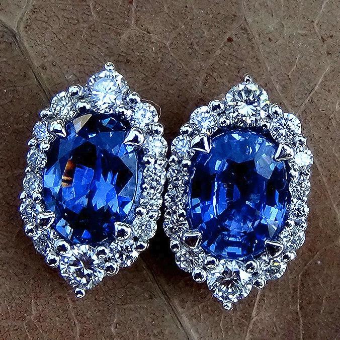 blue sapphire diamonds stud earrings - Shilat