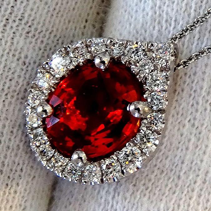 Red oval cut sapphire diamond 14kt  pendant - Shilat